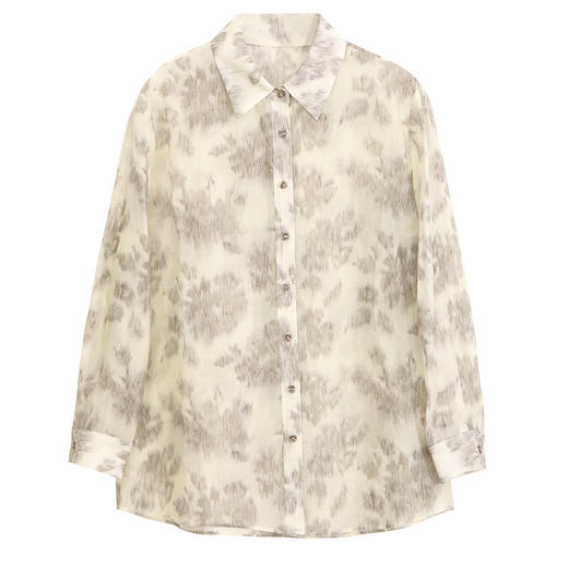 玳莎印花宽松衬衫女2024年春季新款复古优雅长袖方领微透上衣外搭  EA31309 商品图4