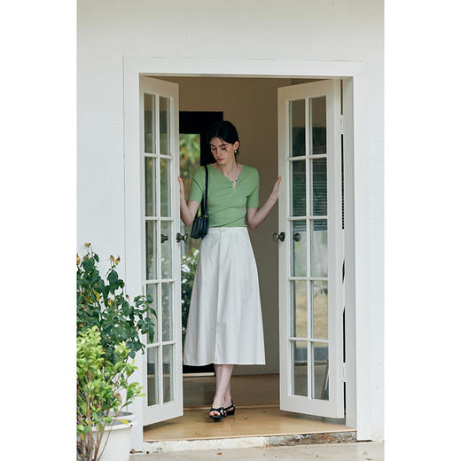 HeyDress天丝针织t恤女夏季不对称领设计短袖性感别致高级感半袖 商品图1