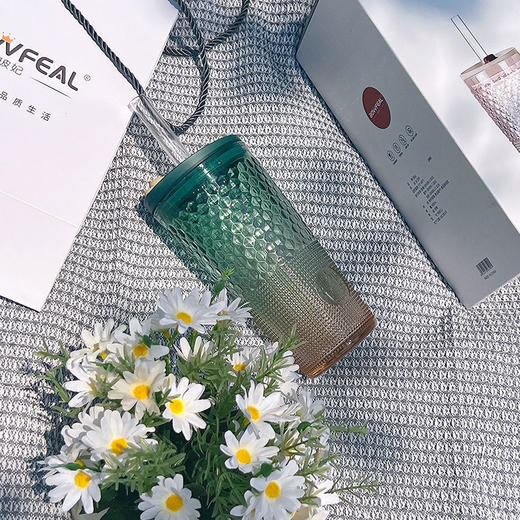 高颜值女王杯礼盒装玻璃吸管杯ins风家用杯子加厚大容量喝水杯子冷饮杯 商品图4