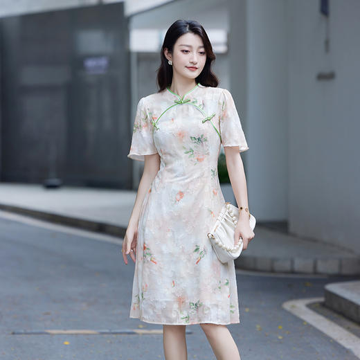 【清仓超15天不保价】奢姿2025年夏季新款大码女装气质小立领旗袍连衣裙胖妹妹提花裙子9932868188【1】 商品图2