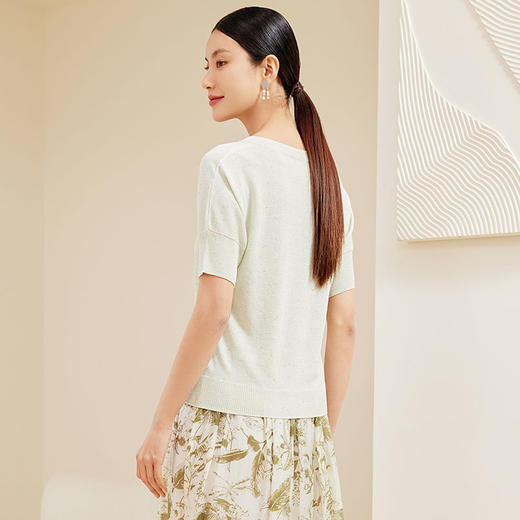 玳莎不规则领套头针织衫女24夏款新品时尚简约设计感短袖上衣T恤  EB33102 商品图3