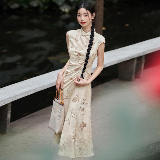 新中式国风立领旗袍无袖连衣裙女春季新款古典温婉长裙V0440187 商品图0