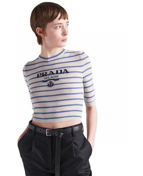 Prada灰蓝撞色羊毛针织衫