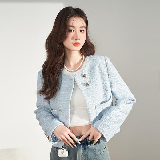西遇法式浅蓝色小香风外套女新品经典复古开衫女上衣V0130015 商品图2