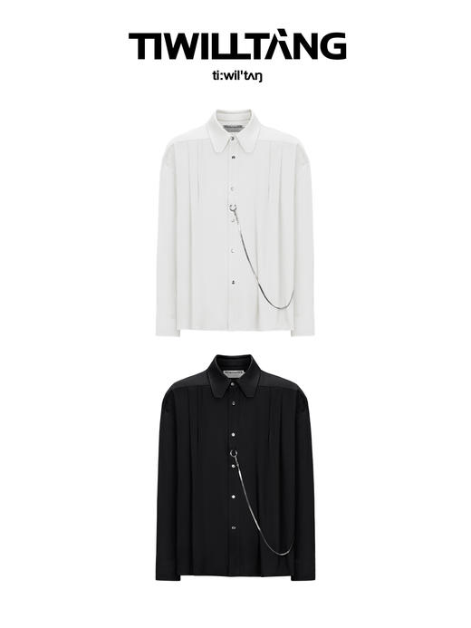 TIWILLTANG启世录“濠慵”龙骨链慵懒风垂感纯色宽松长袖衬衫黑白 商品图4