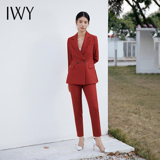 IWY/深红色西装套装女修身气质职业裤套装春季长袖商务主持人通勤CP12312 商品图1