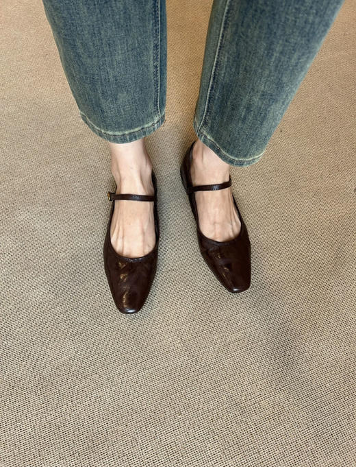 新款The Row同款复古软底一字式扣带牛皮浅口平底单鞋女玛丽珍女鞋 商品图2