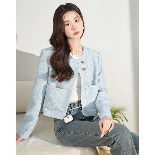 西遇法式浅蓝色小香风外套女新品经典复古开衫女上衣V0130015 商品图0