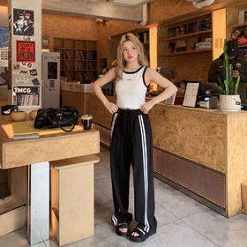 2024 短款撞色背心侧条纹运动休闲裤套装女春季大码两件套