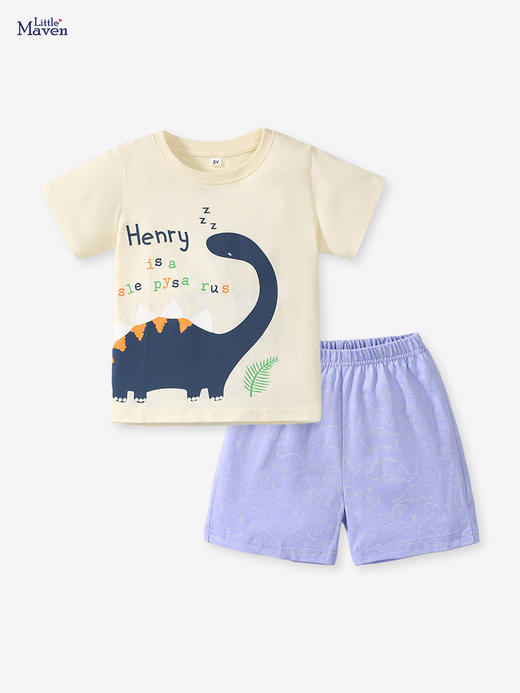 【小恐龙纯棉两件套】Little maven2024夏款儿童套装纯棉卡通上衣短裤两件套男女童套装 商品图0