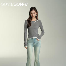 预售 | SOMESOWE 格雷系蝴蝶结钉钻长袖T-S2407042[福利品]