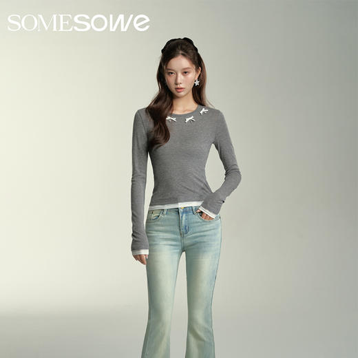 预售 | SOMESOWE 格雷系蝴蝶结钉钻长袖T-S2407042[福利品] 商品图0