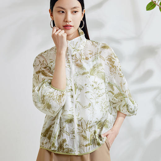 玳莎天丝立领宽松外套女士2024年夏季新款休闲轻薄透气印花防晒衣   EB37301 商品图1