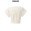 VIMAGE纬漫纪夏季新款时尚设计感环扣收腰连肩袖一字领T恤上衣V2113712 商品缩略图1