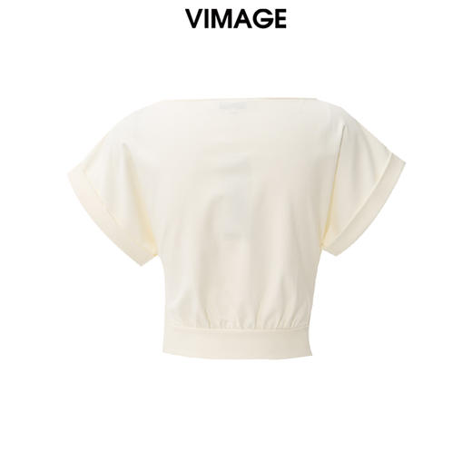 VIMAGE纬漫纪夏季新款时尚设计感环扣收腰连肩袖一字领T恤上衣V2113712 商品图1