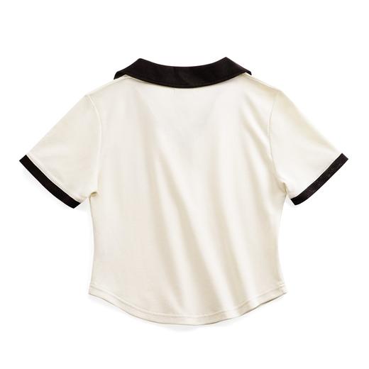 马登复古V领Polo衫正肩显瘦短袖修身T恤小众设计老钱风撞色上衣女 商品图6