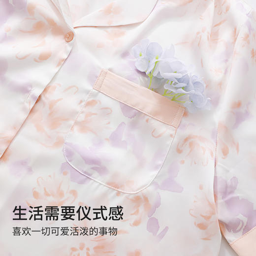 【商场同款】熳洁儿 缎面绸女士家居服开衫短袖长裤春夏24203116 商品图2
