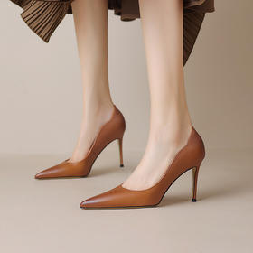 【预售5天】法式气质，棕色职业浅口尖头高跟鞋HY-M2-1