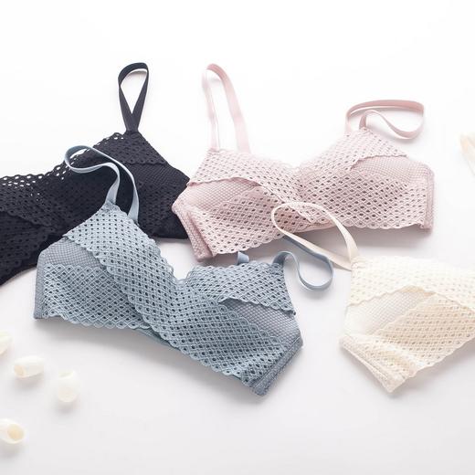 ARN-X067真丝透气法式文胸三角杯蕾丝交叉无钢圈薄款胸罩无痕性感蚕丝内衣 商品图1