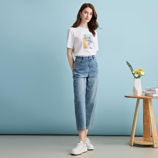 EITIE爱特爱经典高腰显瘦通勤百搭牛仔裤夏季新款B2405302A 商品图3
