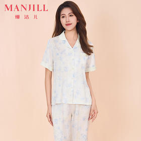 【商场同款】熳洁儿 缎面绸女士家居服开衫短袖长裤春夏24203116