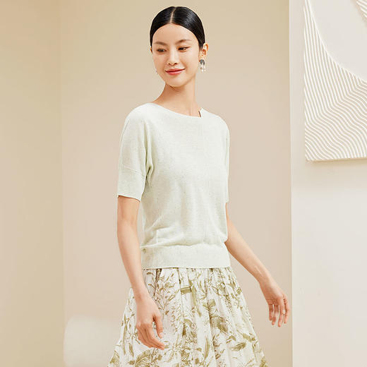 玳莎不规则领套头针织衫女24夏款新品时尚简约设计感短袖上衣T恤  EB33102 商品图1