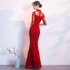 敬酒服旗袍春款中式鱼尾大红色礼服裙 商品缩略图3