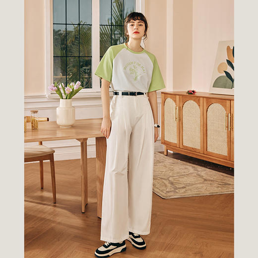 OLrain欧芮儿法式短袖T恤女夏季2024新款宽松刺绣撞色小清新上衣 商品图3