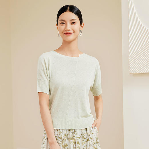 玳莎不规则领套头针织衫女24夏款新品时尚简约设计感短袖上衣T恤  EB33102 商品图0