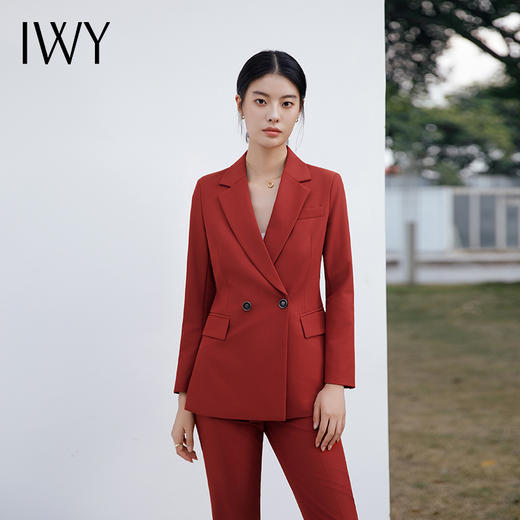 IWY/深红色西装套装女修身气质职业裤套装春季长袖商务主持人通勤CP12312 商品图0