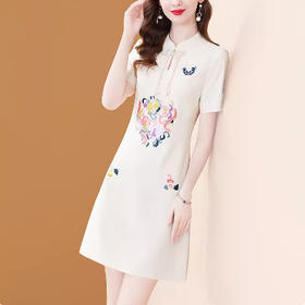 AHM-5336新中式重工刺绣立领夏季新款复古国风盘扣高级感裙子