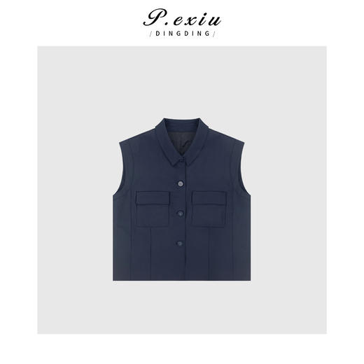 03-4潘依绣丁丁宠粉PanYiXiu/潘依绣羊毛定织工装立体剪裁通勤叠穿马甲 W-61837 商品图1