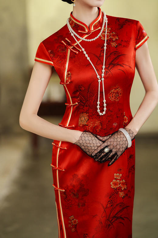 改良年轻款订婚礼服高考中考旗开得胜订珠盘扣印花旗袍裙 9522200043 商品图11