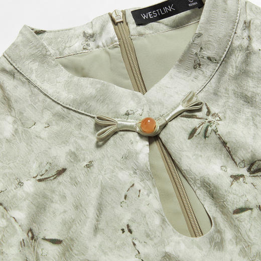 新中式国风立领提花短袖连衣裙女新款旗袍领镂空长裙V0540278 商品图5