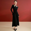 法式假两件镂空交叉挂脖长袖连衣裙冬新款高级感长裙V0240064 商品缩略图1