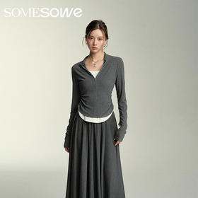 预售 | SOMESOWE 假两件弧形堆褶上衣-S2407050[福利品]