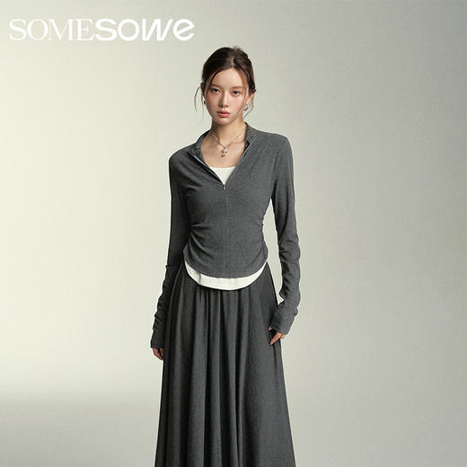 预售 | SOMESOWE 假两件弧形堆褶上衣-S2407050[福利品] 商品图0