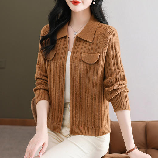 CC101-86162-2024春秋穿搭针织开衫女士减龄宽松拉链毛衣外套小个子新款短上衣 商品图3