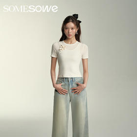 预售 | SOMESOWE 可拆卸蝴蝶结假两件短袖-S2407045[福利品]
