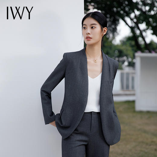 IWY/高端复古蓝灰色西装套装女气质设计师款收腰系带西服经理通勤C14230+P34230 商品图4
