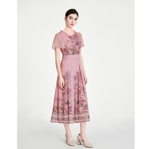 司歌印花雪纺国风连衣裙短袖A891039X 商品图0