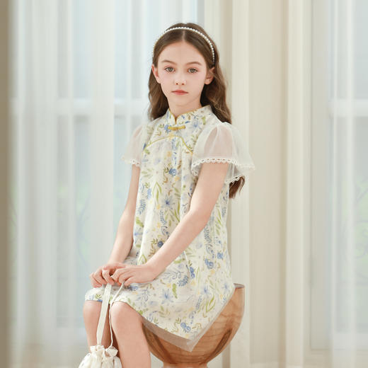 女童连衣裙2024夏季新款儿童新中式国风盘扣裙子女孩碎花公主裙 商品图1
