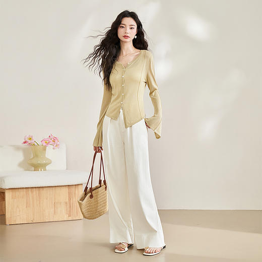 休闲天丝针织轻薄防晒衫女新款百搭外搭V领开衫外套V0440345 商品图1