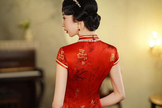 改良年轻款订婚礼服高考中考旗开得胜订珠盘扣印花旗袍裙 9522200043 商品图4