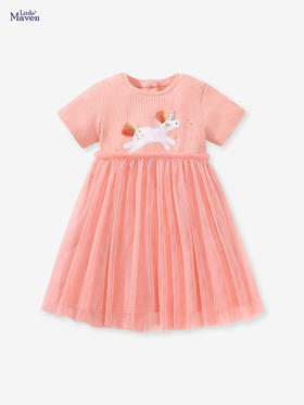 【可爱立体流苏装饰纱裙】Little maven 欧美风卡通女童裙子夏款透气公主裙儿童短袖连衣裙