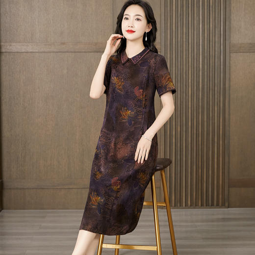 KQ-221607-40姆米重缎香云纱连衣裙子香云缎复古修身真丝桑蚕丝洋气品牌女装 商品图3