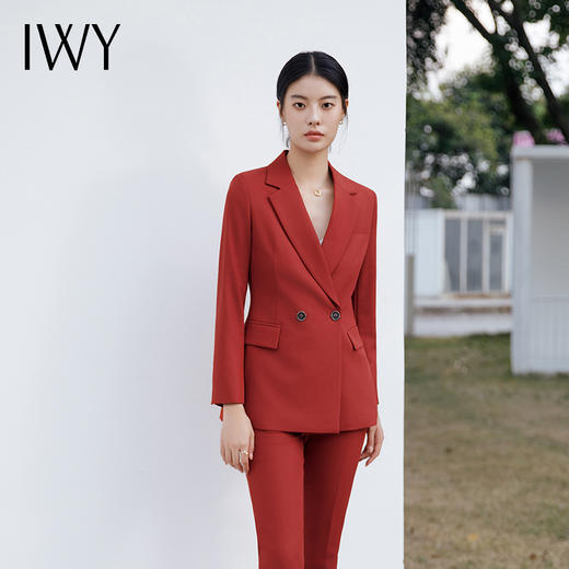IWY/深红色西装套装女修身气质职业裤套装春季长袖商务主持人通勤CP12312 商品图4