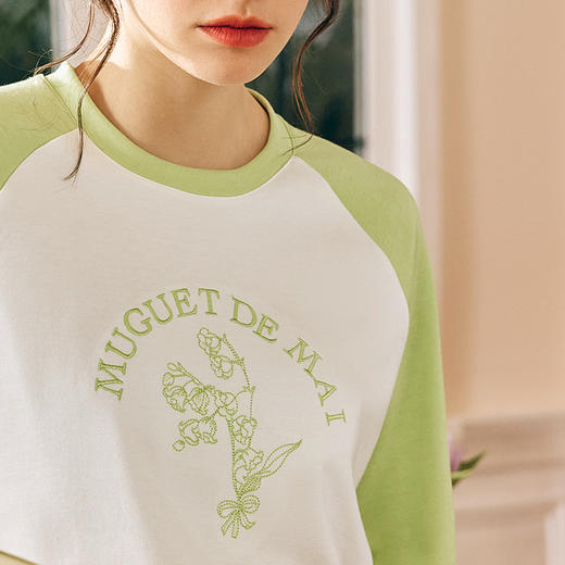 OLrain欧芮儿法式短袖T恤女夏季2024新款宽松刺绣撞色小清新上衣 商品图2