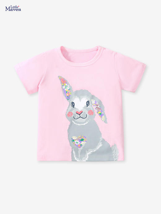 【可爱清新 舒适柔软】Little maven儿童短袖上衣夏季新款纯棉女童T恤卡通胶印圆领童T恤 商品图0