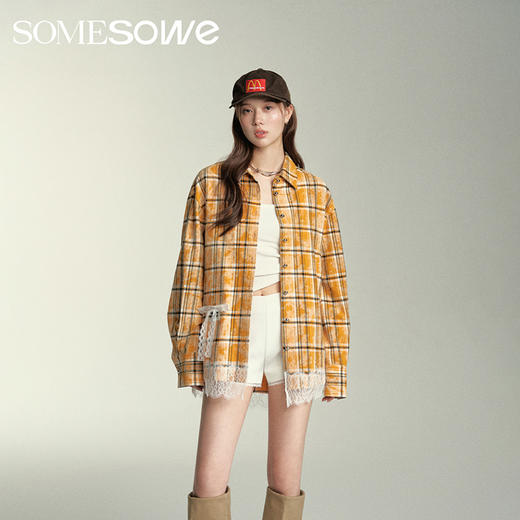 预售 | SOMESOWE 拼接蕾丝肌理感格纹衬衫-S2407030[福利品] 商品图1